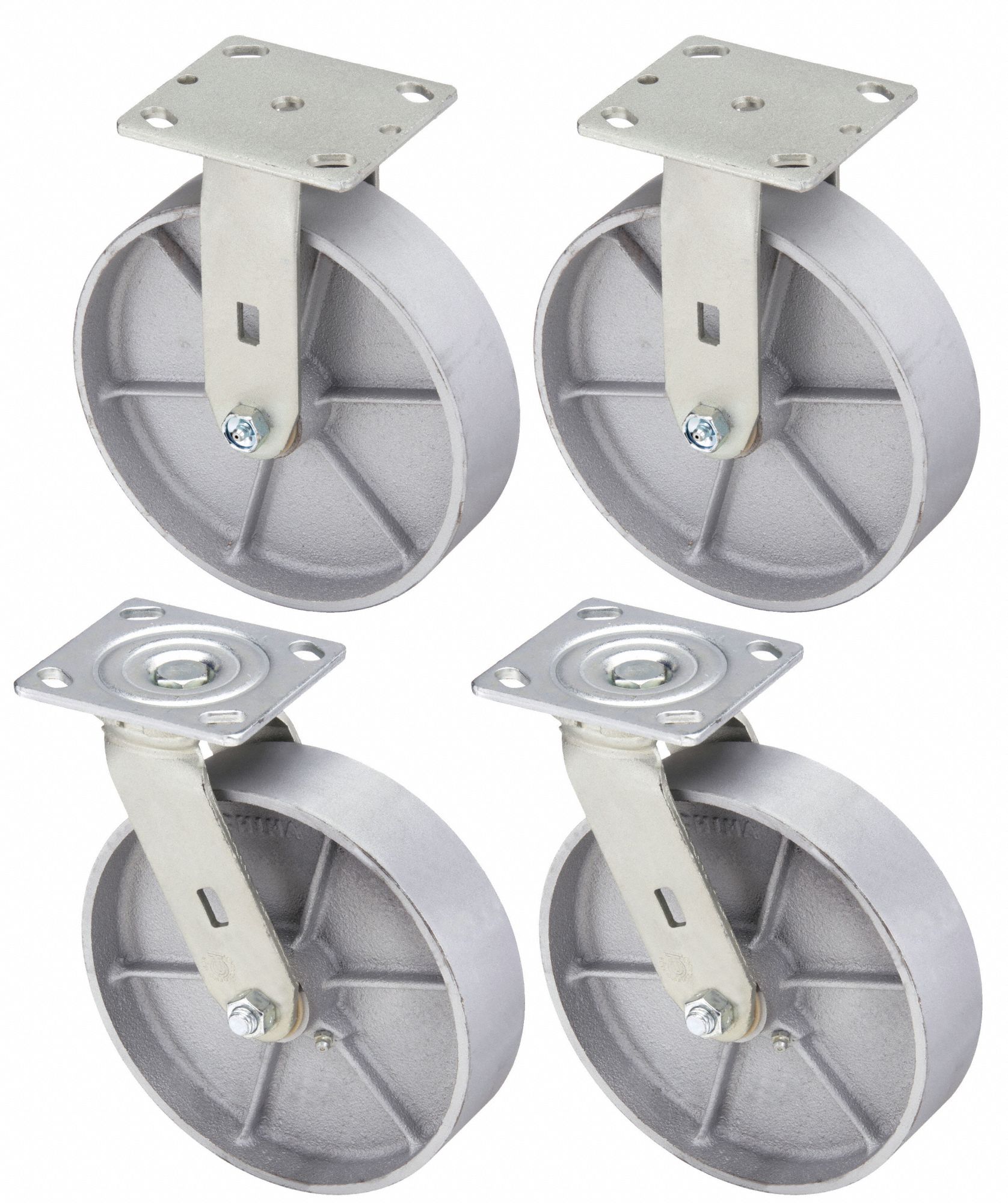 STANDARD PLATE CASTER KIT, 8 IN WHEEL DIAMETER, 5000 LB, 9½ IN MOUNTING H, 4 PK