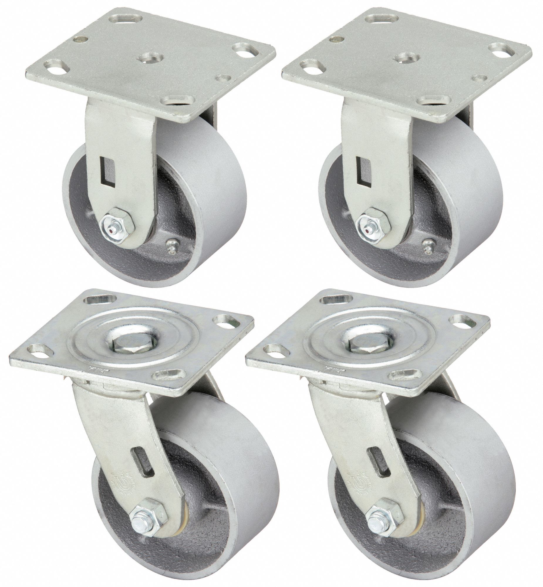 STANDARD PLATE CASTER KIT, 4 IN WHEEL DIAMETER, 3200 LB, 5½ IN MOUNTING H, 4 PK