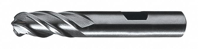 Ball End Mill, Single End, 3/8", Pwd Metal