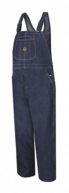 6B10Dn0 Indigo Denim Bib Overall: Men's, ( 46 in x 32 in ), Indigo, Cotton, Buttons, Button