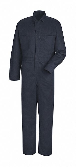 Navy Cotton Coveralls: 2XL ( 52 1/2 in x 54 in ), Navy, Regular, Cotton, Snap, 7 Pockets