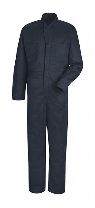 Mens Button Front Cotton Coverall: 2XL ( 50 1/2 in x 52 in ), Navy, Regular, Cotton, Buttons