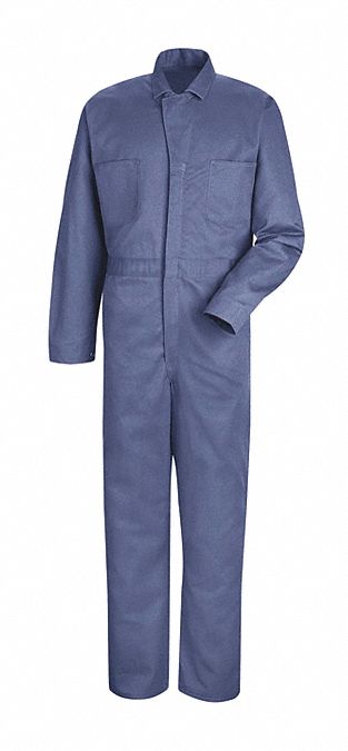 Mens Button Front Cotton Coverall: 2XL ( 50 1/2 in x 52 in ), Postman Blue, Regular, Cotton