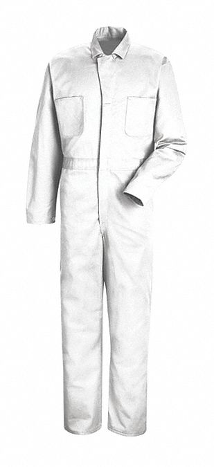 Mens Button Front Cotton Coverall: M ( 38 1/2 in x 40 in ), White, Tall, Cotton, Buttons