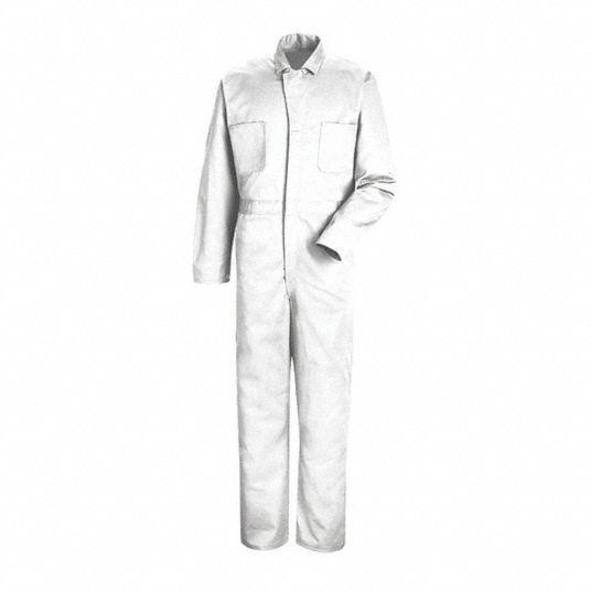 RED KAP, M ( 38 1/2 in x 40 in ), White, Mens Button Front Cotton Coverall  - 43A744