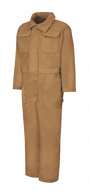 Insulated Duck Coverall: 2XL ( 52 1/2 in x 52 in ), Brown, Regular, Cotton/Polyester, Zipper