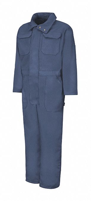 Insulated Duck Coverall: 2XL ( 52 1/2 in x 52 in ), Navy, Regular, Cotton/Polyester, Zipper
