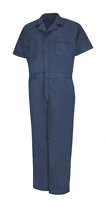 Ss Navy Poplin Speedsuit: 4XL ( 60 1/2 in x 62 in ), Navy, Regular, Cotton/Polyester, Zipper