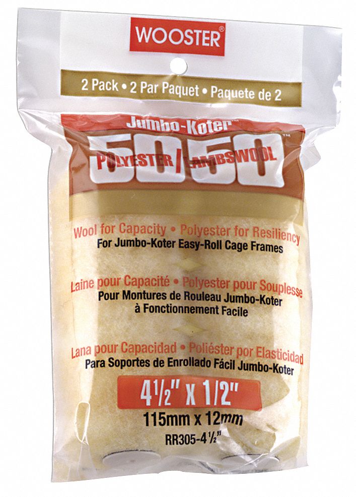 PAINT ROLLER COVER, 4 1/2 IN L, 1/2 IN NAP SIZE, WOVEN FABRIC, MINI, 1/2 IN NAP SIZE, 2 PK