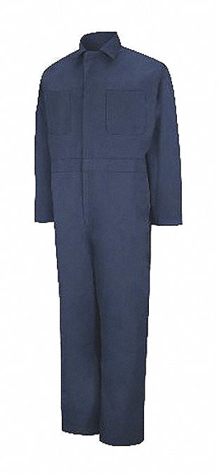 Mns Ls Navy Action Back Coverall: 2XL ( 52 1/2 in x 54 in ), Navy, Tall, Cotton/Polyester
