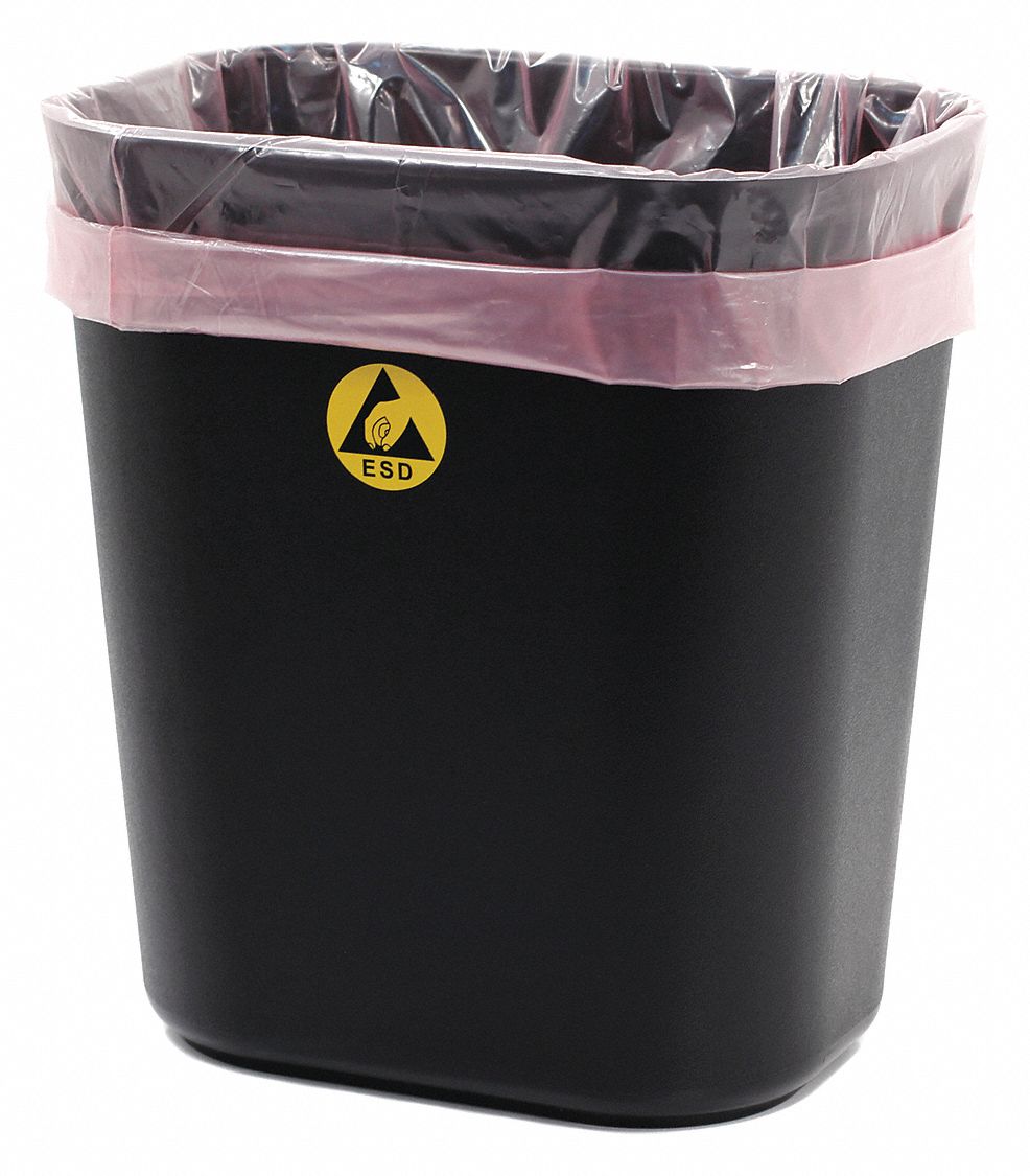 Trash Can: Rectangular, Black, 5 gal Capacity, 11 1/4 in Overall Wd, Heavy-Duty
