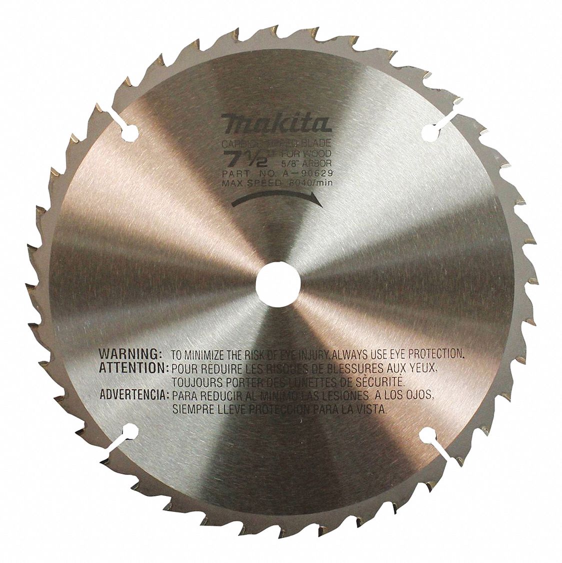 CIRCULAR SAW BLADE, 40 TEETH, CARBIDE, HOOK ANGLE 10 ° , 7½ IN DIA, 0.055 IN, 8040 RPM