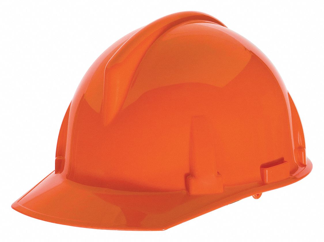 SLOTTED CAP, CSA, TYPE 1, CLASS E, PE, 4-PT FAS-TRAC III RATCHET, FRONT BRIM, BRIGHT ORANGE