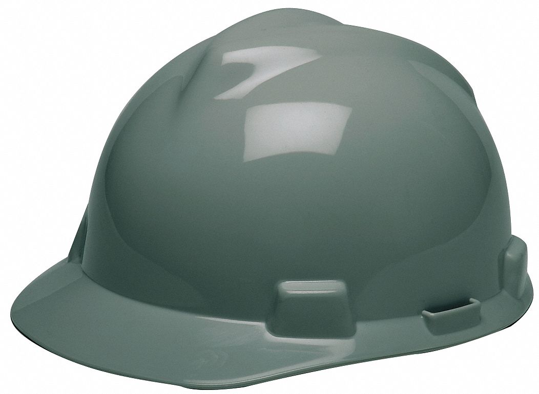 SLOTTED CAP, CSA, TYPE 1, CLASS E, PE, 4-PT FAS-TRAC III RATCHET, FRONT BRIM, DARK GREY