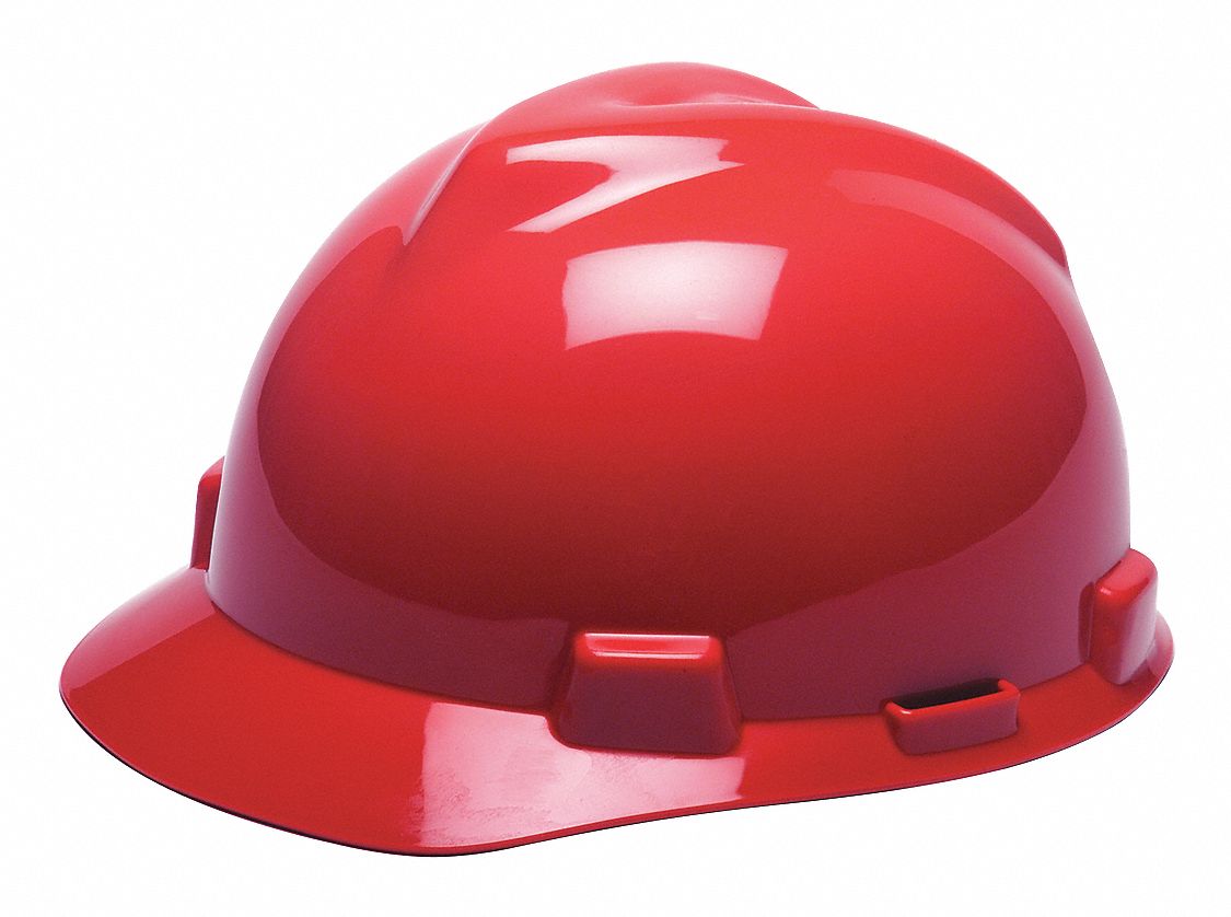 HELMET, CSA Z94.1-2015, TYPE 2, CLASS E, PE, 4-PT ONE-TOUCH RATCHET, RED