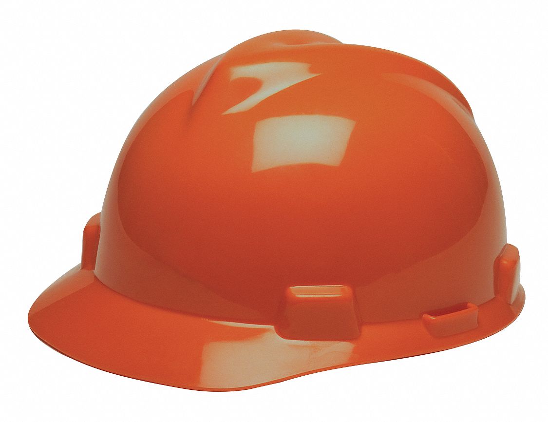 SLOTTED CAP, CSA, TYPE 1, CLASS E, PE, 4-PT FAS-TRAC III RATCHET, FULL BRIM, ORANGE, SM