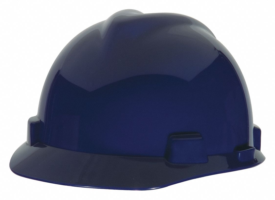 SLOTTED CAP, CSA Z94.1-2005, TYPE 1, CLASS E, PE, 4-PT STAZ-ON PINLOCK, FRONT BRIM, DK BL