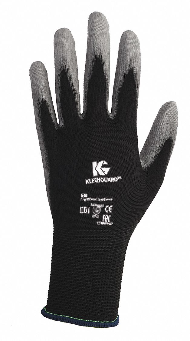 Coated Gloves: 2XL ( 11 ), Smooth, Polyurethane, Palm, Dipped, Nylon ( 15 ga ), 60 PK
