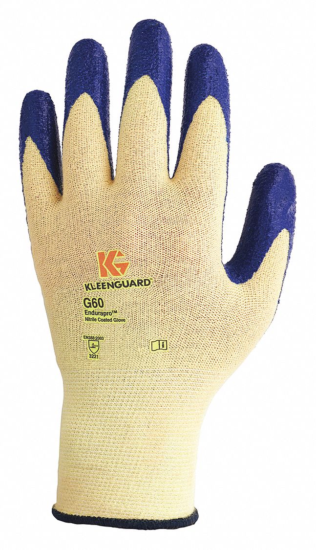 Coated Gloves: M ( 8 ), ANSI Cut Level A2, Palm, Dipped, Nitrile, HPPE ( 15 ga ), 60 PK