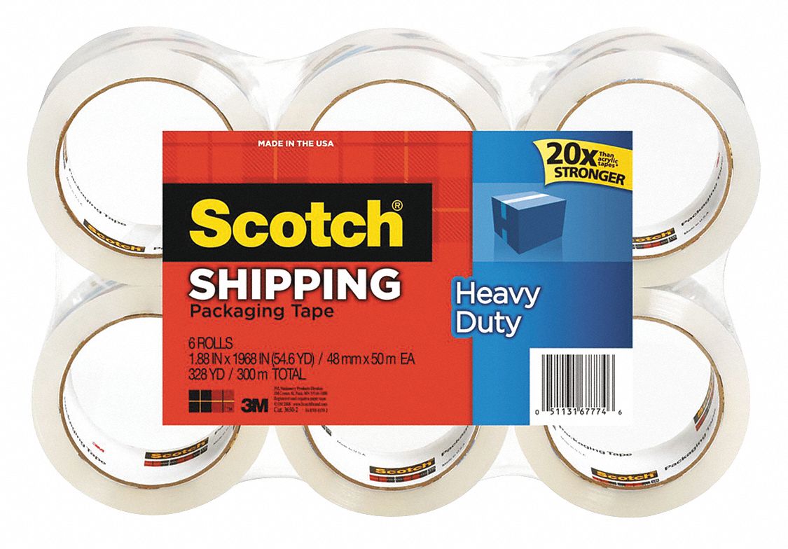Heavy Duty Packaging Tape, Clear, PK6: 3.1 mil Tape Thick, 1 7/8 in x 54 5/8 yd, 3850, 6 PK