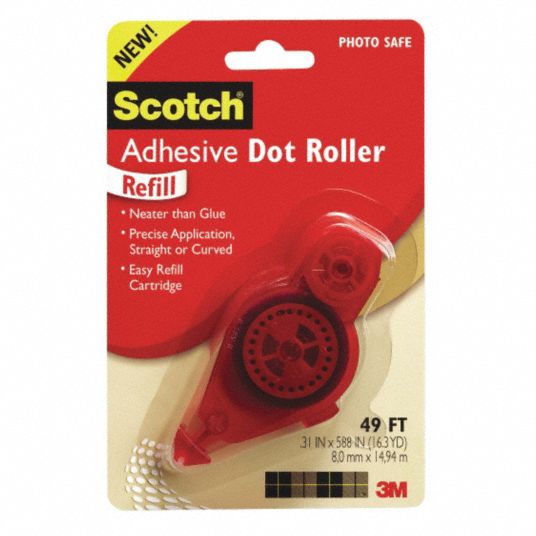 SCOTCH, Adhesive Dot Roller Refill,White 43FZ946055R Grainger