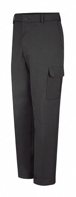 Work Pants: Men's, Cargo Pants, ( 44 in x 30 in ), Black, Cotton/Polyester, Buttons, Zipper