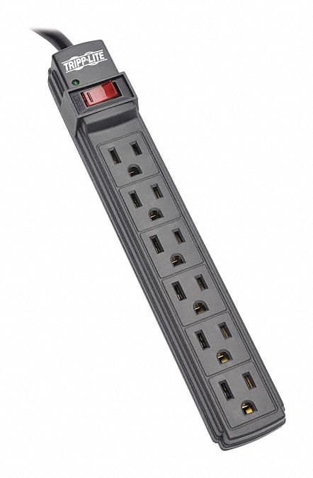 Power Strip, 6-Outlet, Black, 6ft cord