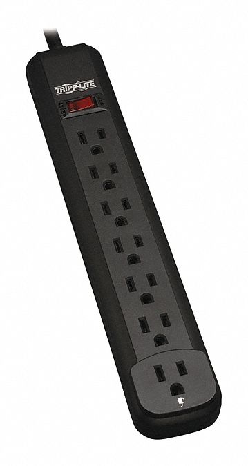 Power Strip, 7-Outlet, Black, 25ft cord