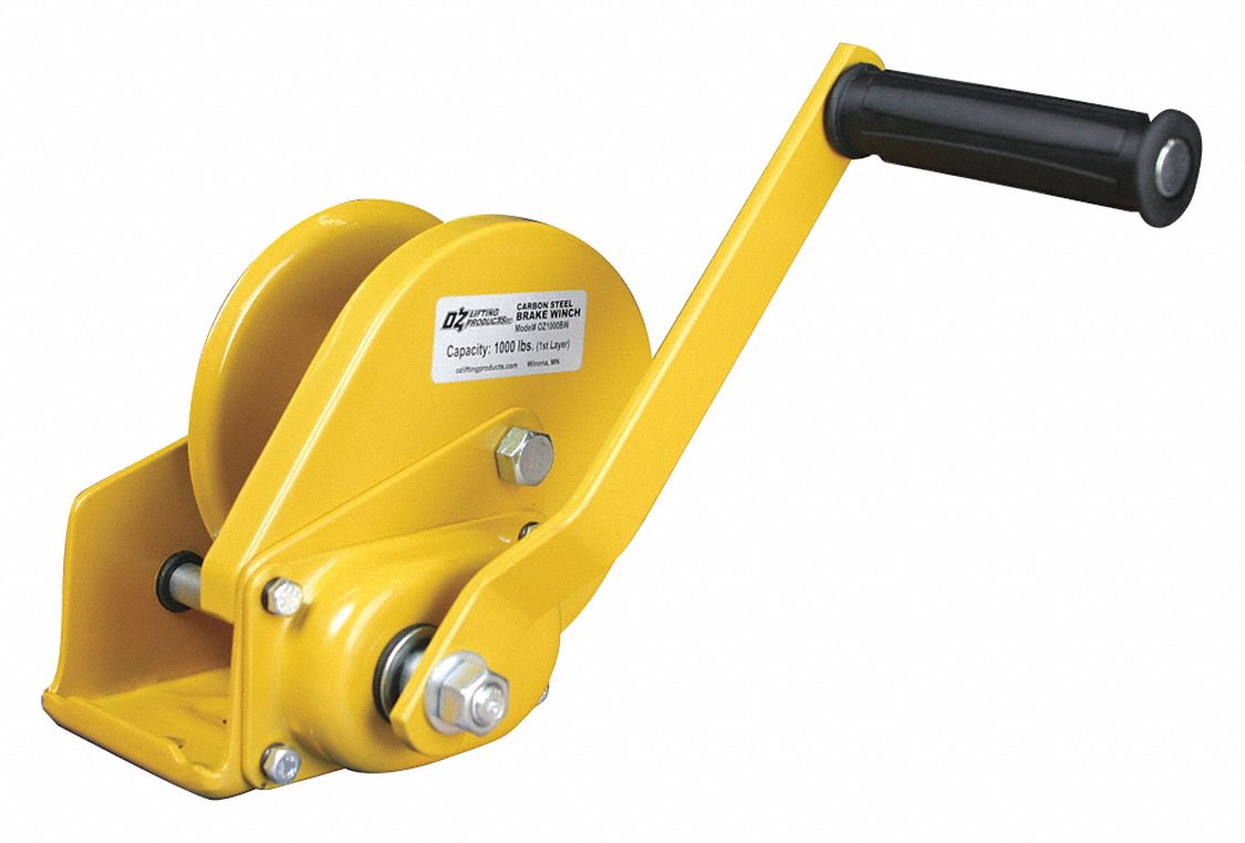 HAND WINCH, LD CAP 1000 LB, YELLOW, 7 13/64 X 5 63/64 X 10 13/64 IN, STEEL