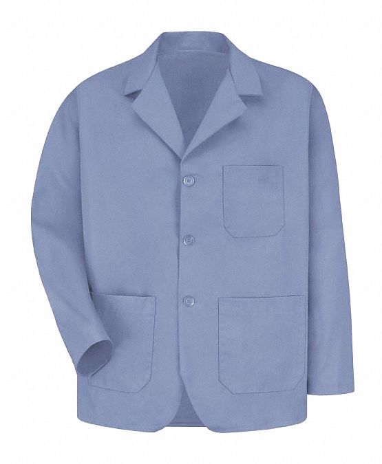 Mens Lt Blue Poplin Office Coat: Coat, Men's, Blazer Garment, 2XL, Blue, Regular, Buttons
