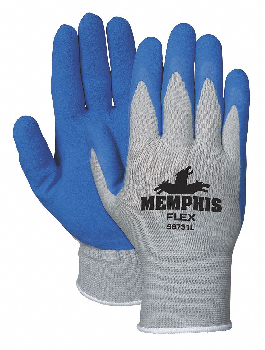 Gloves, Nylon Knit, Large, Blue/Gray, PK2