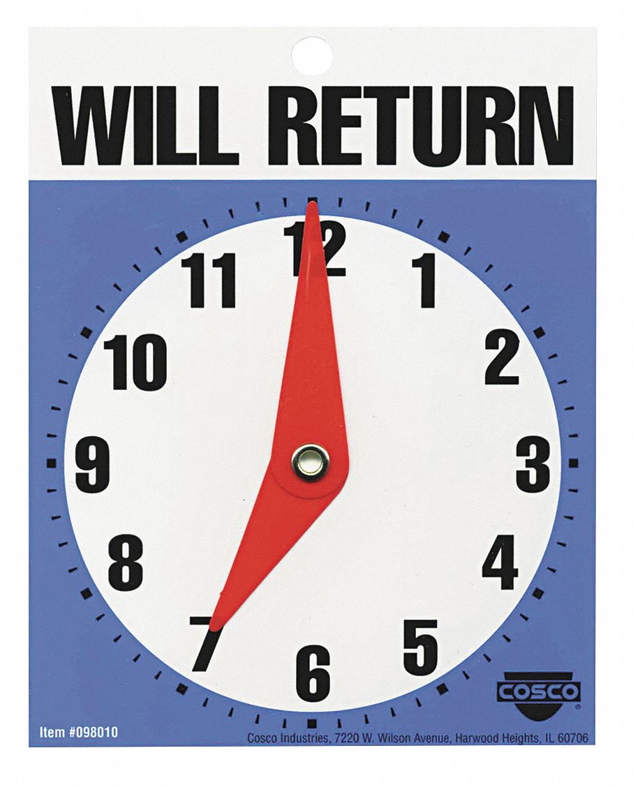 Sign Will Return Clock Blue