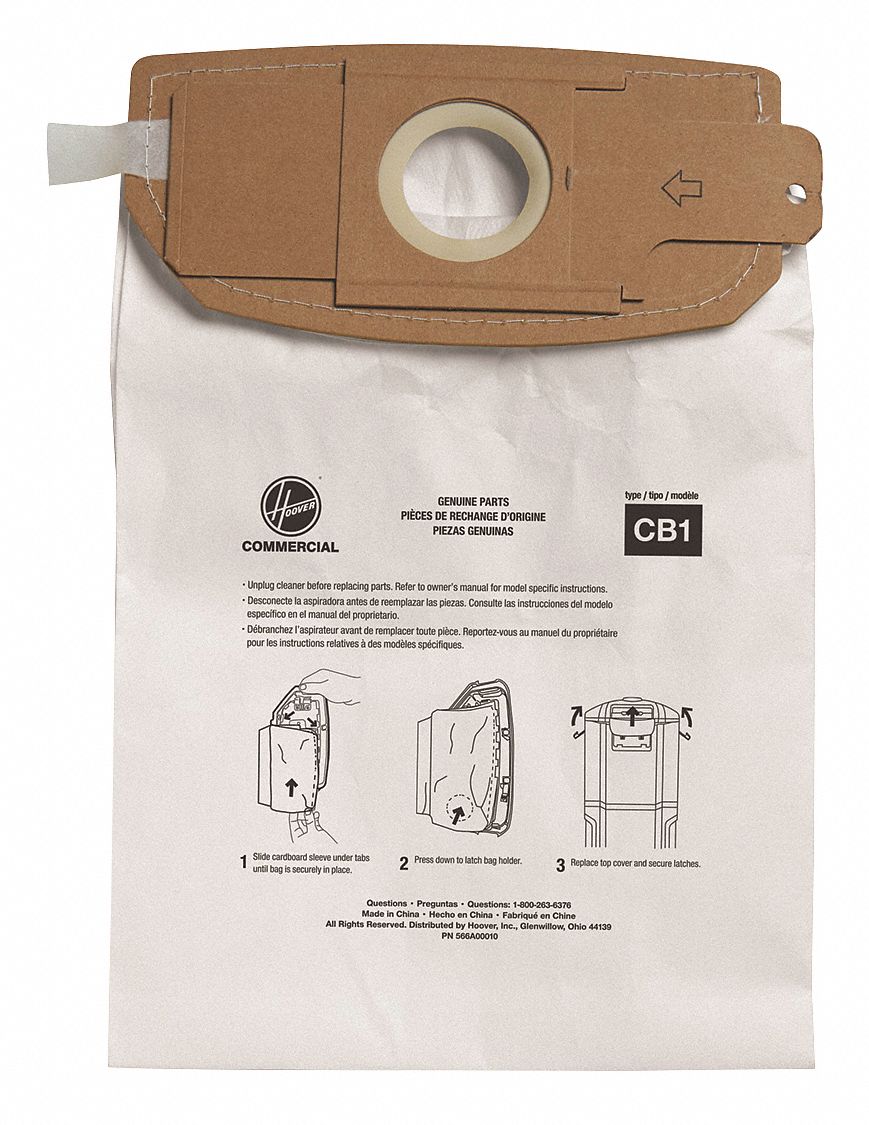 VACUUM BAG, FITS HOOVER BRAND, DRY, PAPER, STANDARD, AH10173, 10 PK