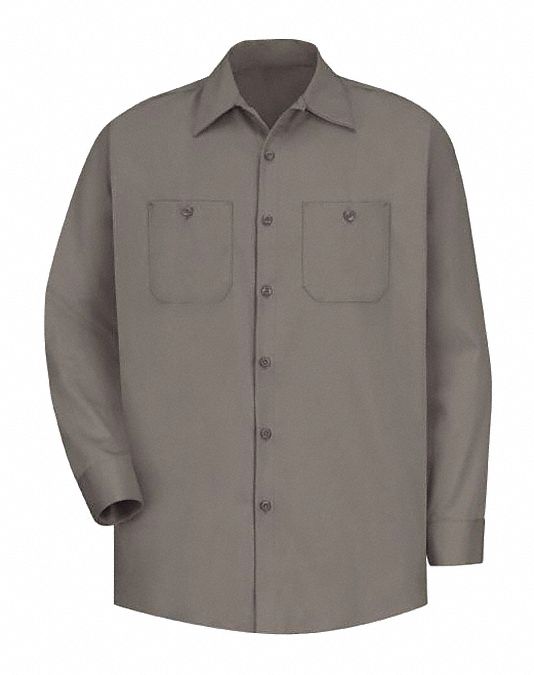 Mns Ls Khaki Dp Cotton Workshirt, XL: Men's, Long Sleeve, Extra Tall, 17 1/2 in Neck Size