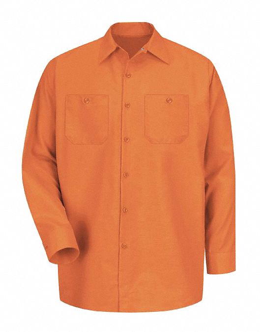 Mens Ls Orange Poplin Work Shirt, XXL: Men's, Long Sleeve, Regular, 18 1/2 in Neck Size