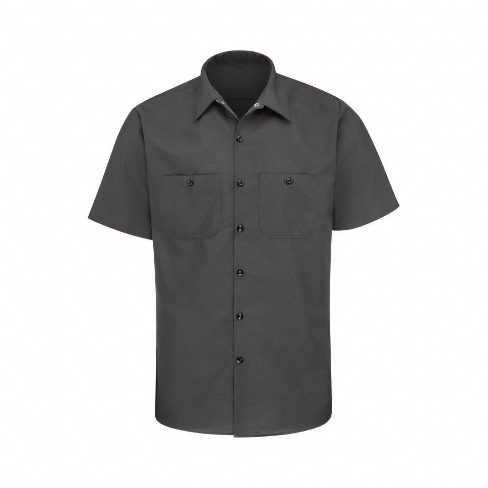 Mens Ss Charcoal Poplin Work Shirt, 2XL: Men's, Short Sleeve, Regular, 18 1/2 in Neck Size