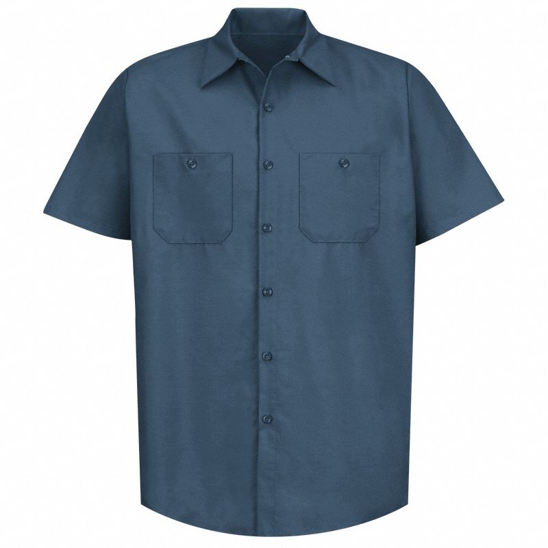 Mens Ss Dk Blue Workshirt, 4XL: Men's, Short Sleeve, Regular, 20 1/2 in Neck Size, Dark Blue