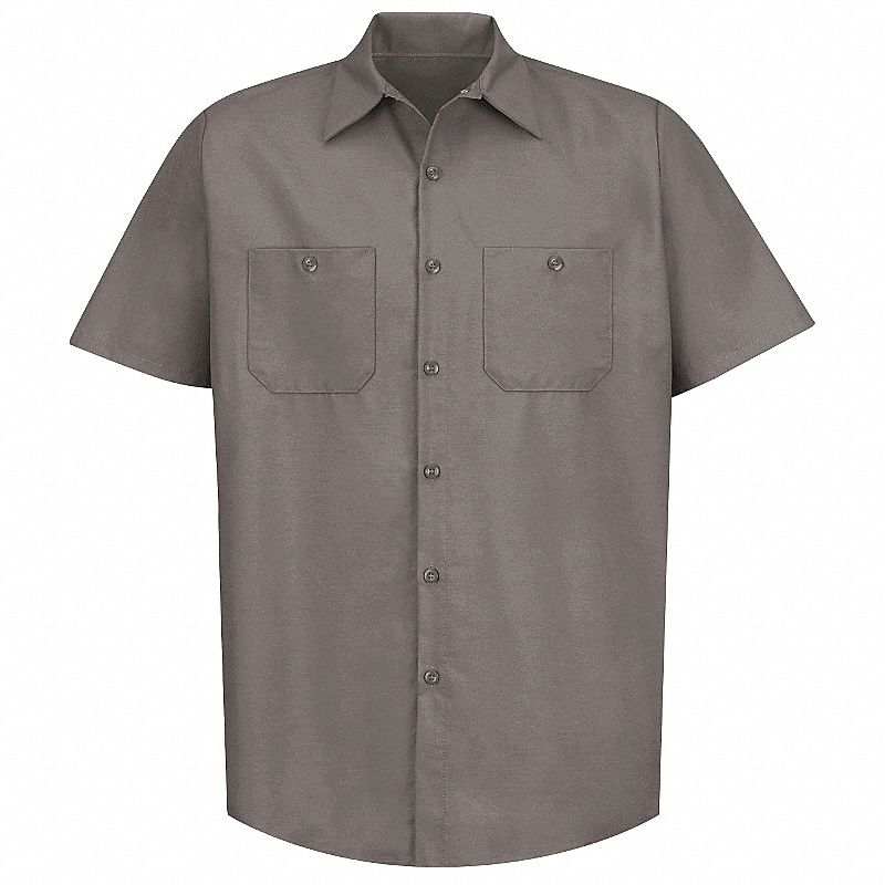 Mens Ss Gray Poplin Work Shirt, 3XL: Men's, Short Sleeve, Regular, 19 1/2 in Neck Size, Gray