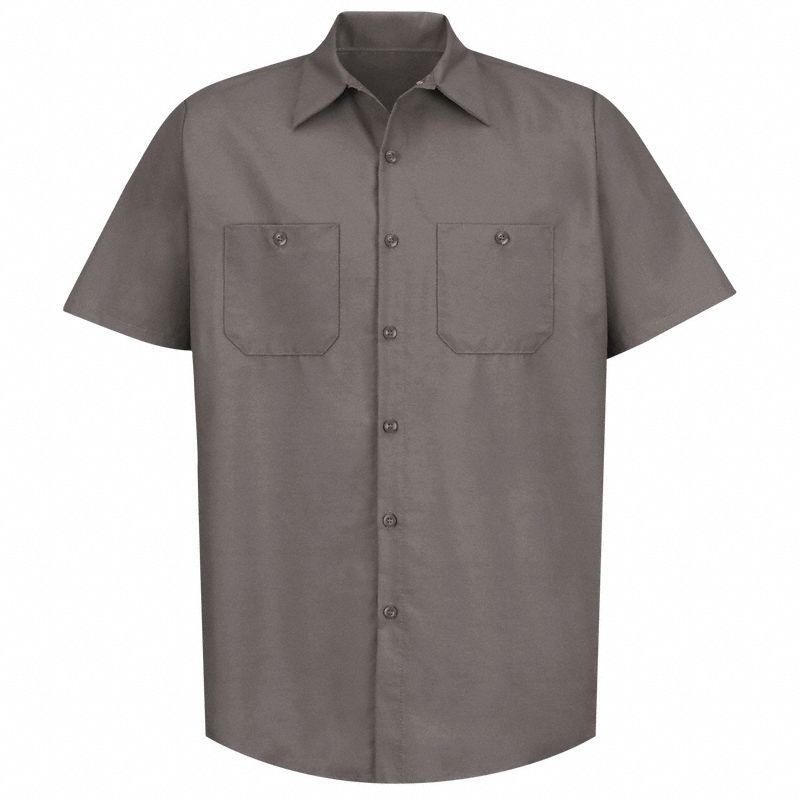 Mens Ss Gray Poplin Work Shirt, 4XL: Men's, Short Sleeve, Regular, 20 1/2 in Neck Size, Gray