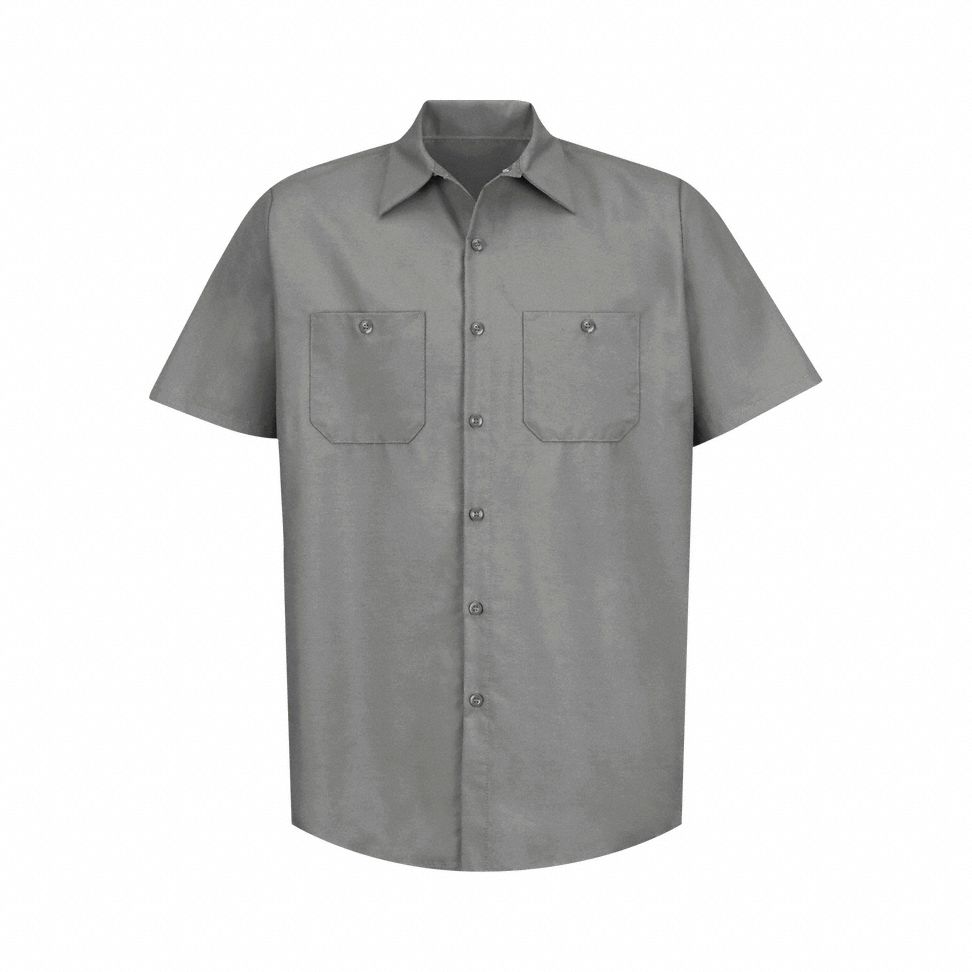 Mens Ss Lt Gray Poplin Work Shirt, L: Men's, Short Sleeve, Tall, 16 1/2 in Neck Size