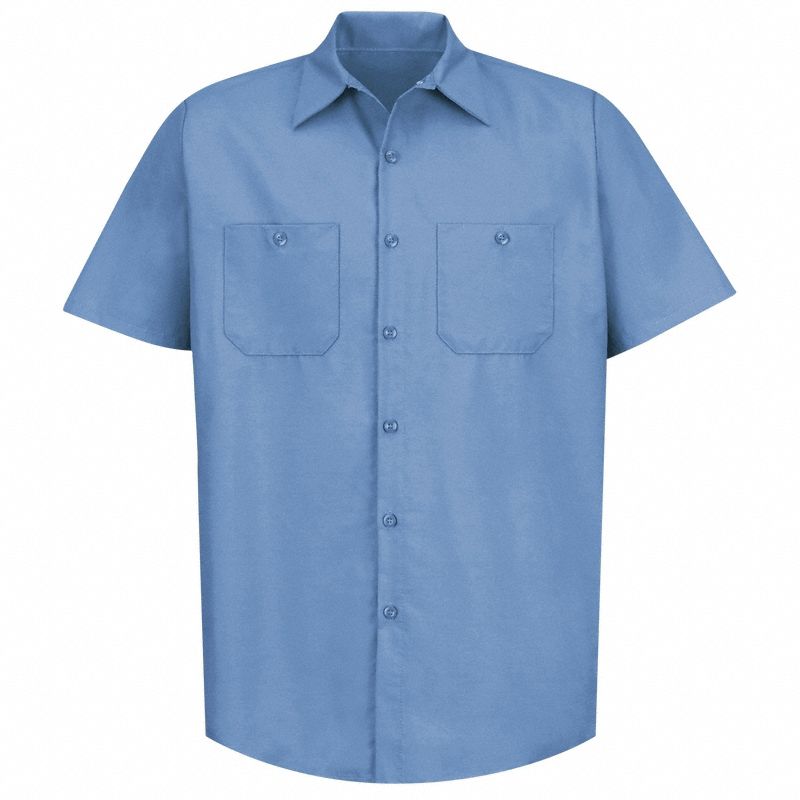 Mens Ss Lt Blue Poplin Work Shirt, 3XL: Men's, Short Sleeve, Tall, 19 1/2 in Neck Size