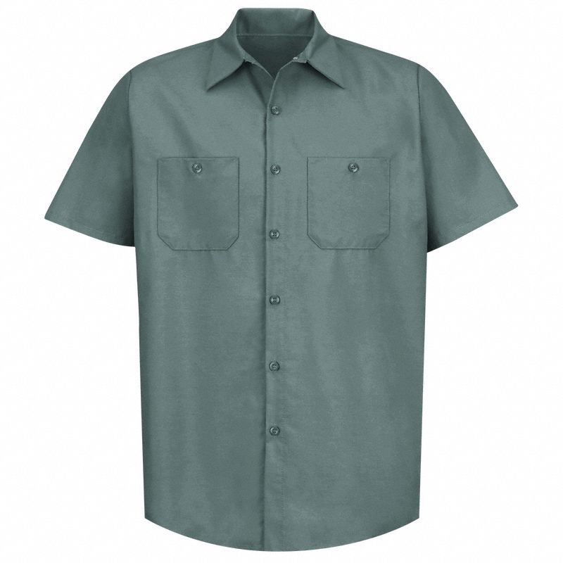 Mens Ss Lt Green Poplin Work Shirt, 4XL: Men's, Short Sleeve, Regular, 20 1/2 in Neck Size