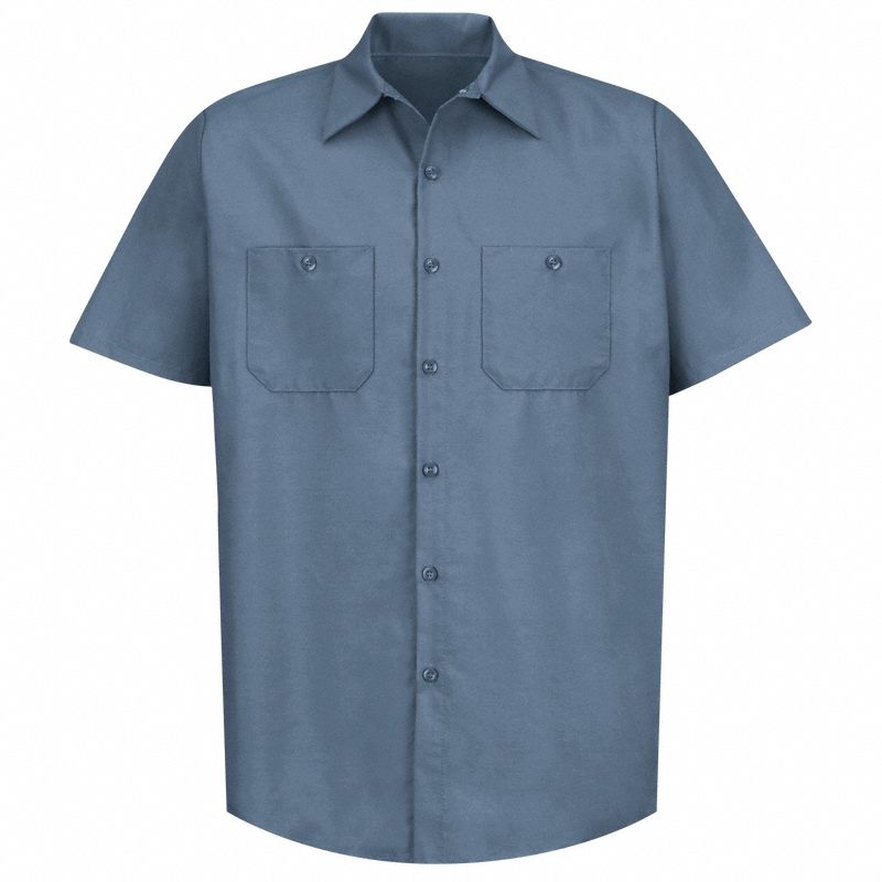 Mens Ss Post Blue Poplin Work Shirt, 2XL: Men's, Short Sleeve, Regular, 18 1/2 in Neck Size
