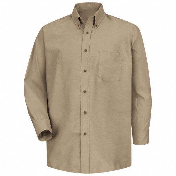 Mns Ls Button Down Poplin Shirt-Kh, 2XL: Men's, Long Sleeve, Tall, 18 1/2 in Neck Size, Tan