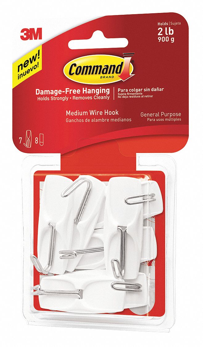 COMMAND, 7, PK, Hook,Medium,Wire,White,PK7 43WC2217065VPES Grainger