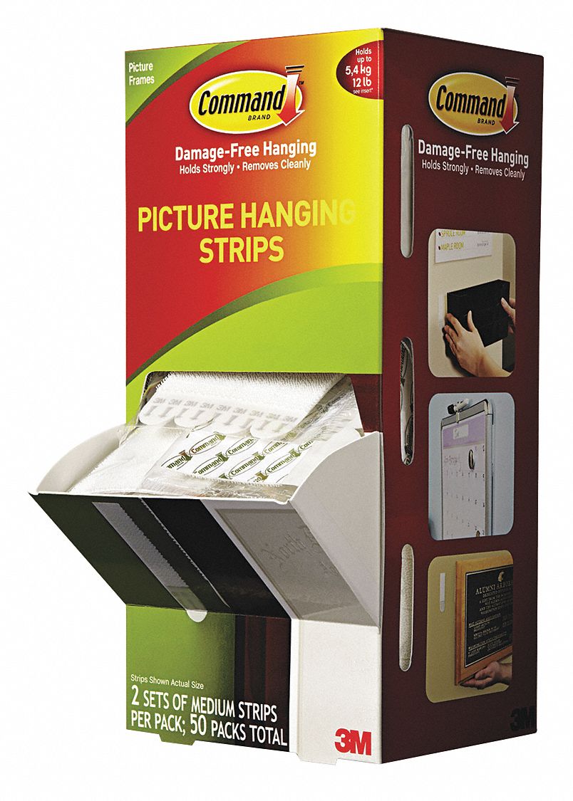 COMMAND, 50, PK, Picture Hanging Strips,White,PK50 43WC4817201CABPK Grainger