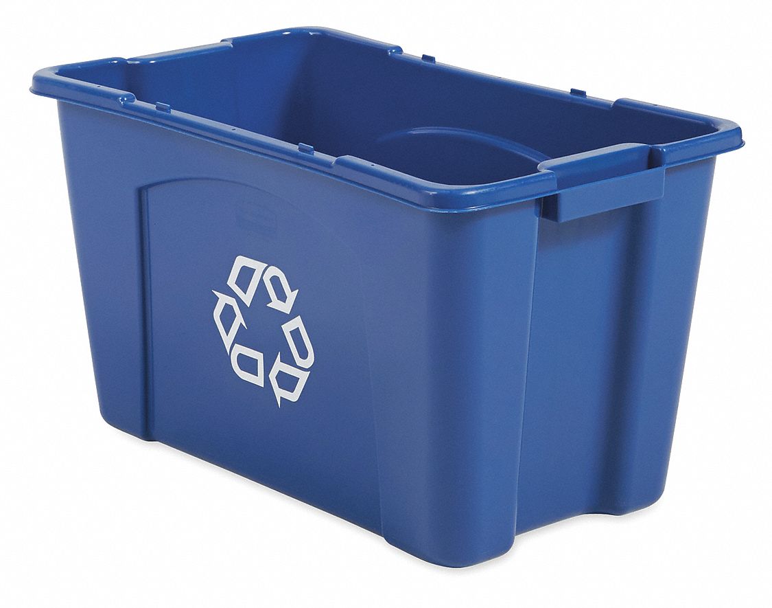 Recycling Bin: Rectangular, Blue, 18 gal Capacity, 16 in Overall Wd