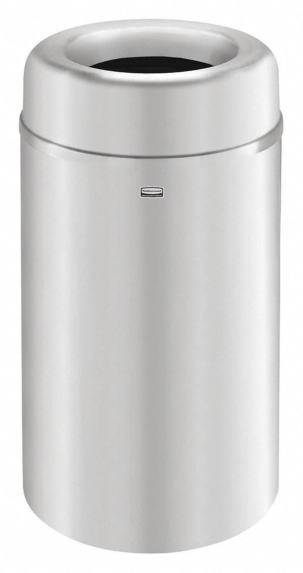 RUBBERMAID COMMERCIAL PRODUCTS 30 gal Round Trash Can, Metal, Silver