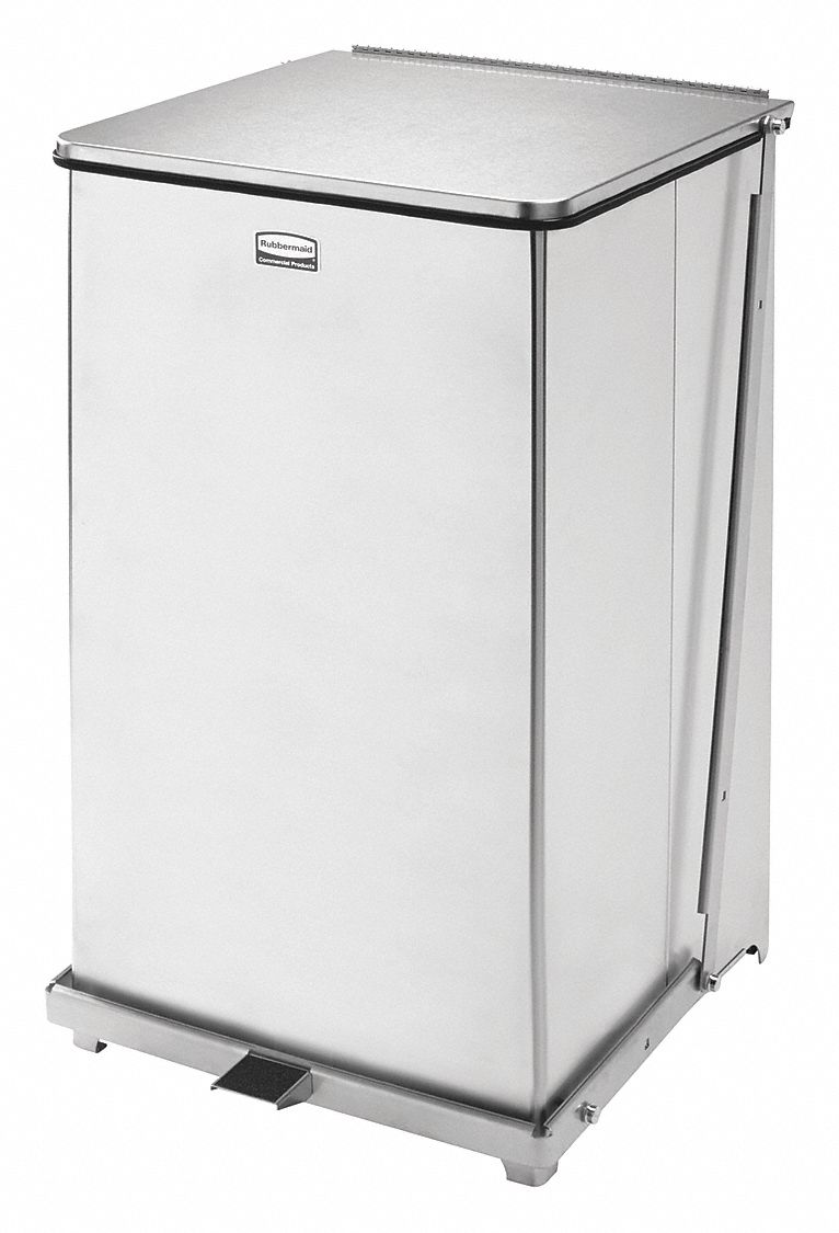 Step-On Trash Container: Steel, 25 gal Capacity, 12 1/2 in Overall Wd