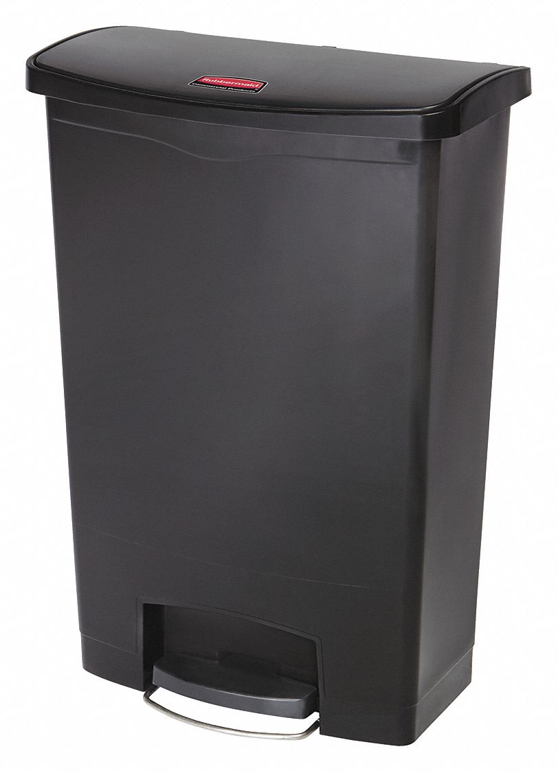 Step-On Trash Container: Plastic, 24 gal Capacity, Black